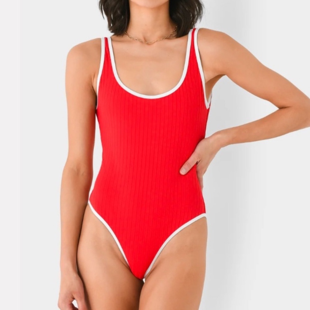 NWOT Solid & Striped Anne Marie Ribbed Low Back One Piece Swimsuit Baywatch